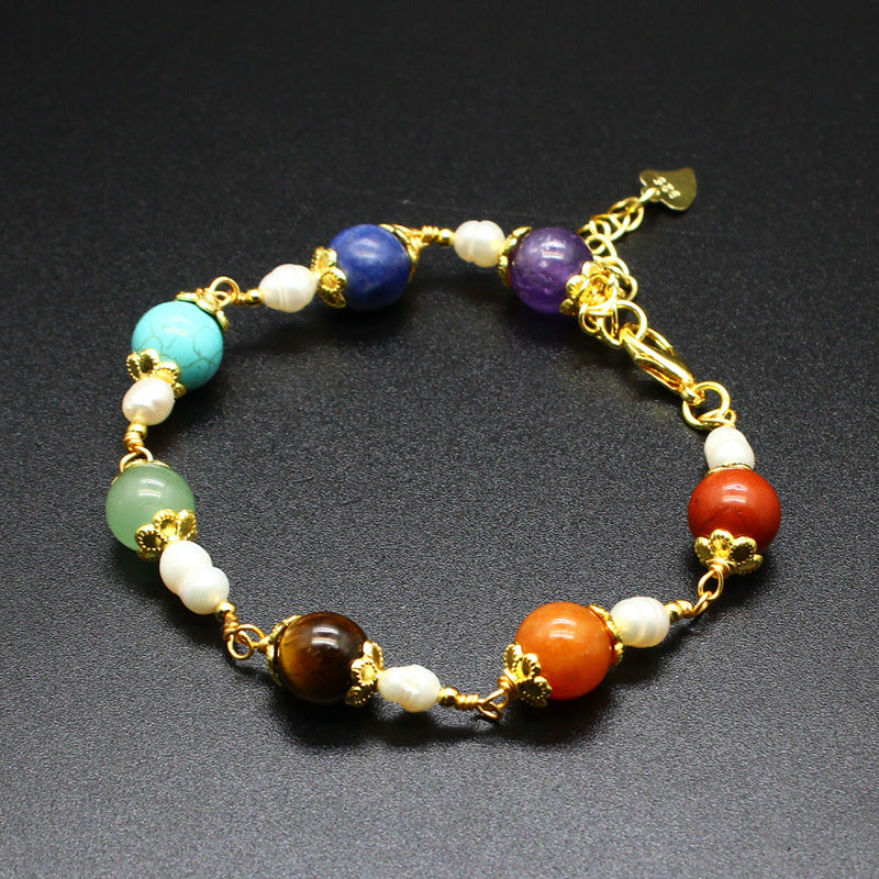 Natural Stone Seven-Color Carat Crystal14K Gilded Hand-Woven Adjustable Lady Fresh Bracelet