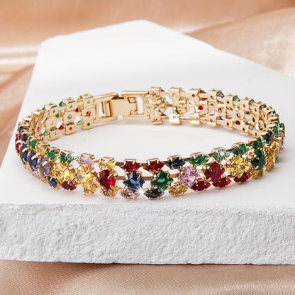 Women's Elegant Bohemian Style Colorful Geometric Zircon Bracelet Watch Buckle and Chain - Perfect for Everyday and Holiday Parties