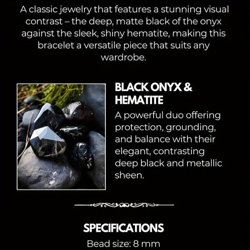 1个，Black Onyx and Hematite Bracelet，Match Beads，Hip Hop Gothic Style，Color collision design，Ideal Gift for Family and Friends