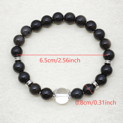 Natural Obsidian and Natural White Stone Bracelet，Inlaid18K Gold Plating，Enhanced Energy，Stable Mood，Exudes Depth and Elegance，Promoting Spirit，For My Best Friend，It Is a Perfect Gift，Suitable for Wearing in All Seasons。