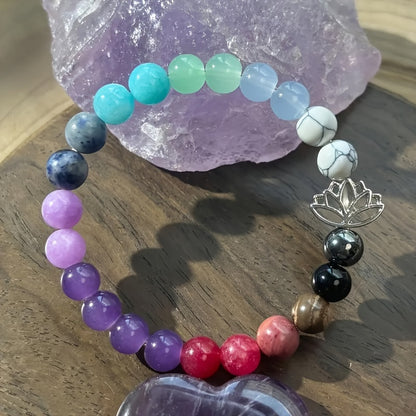 Bohemian Style Lotus Charm Stretch Bracelet，Natural Gemstone Beads，Suitable for Women，Crystal Healing Effect with Anti-Anxiety，Birth Stone in December，Perfect for Everyday Wear and Gifts，Christmas Holiday Season