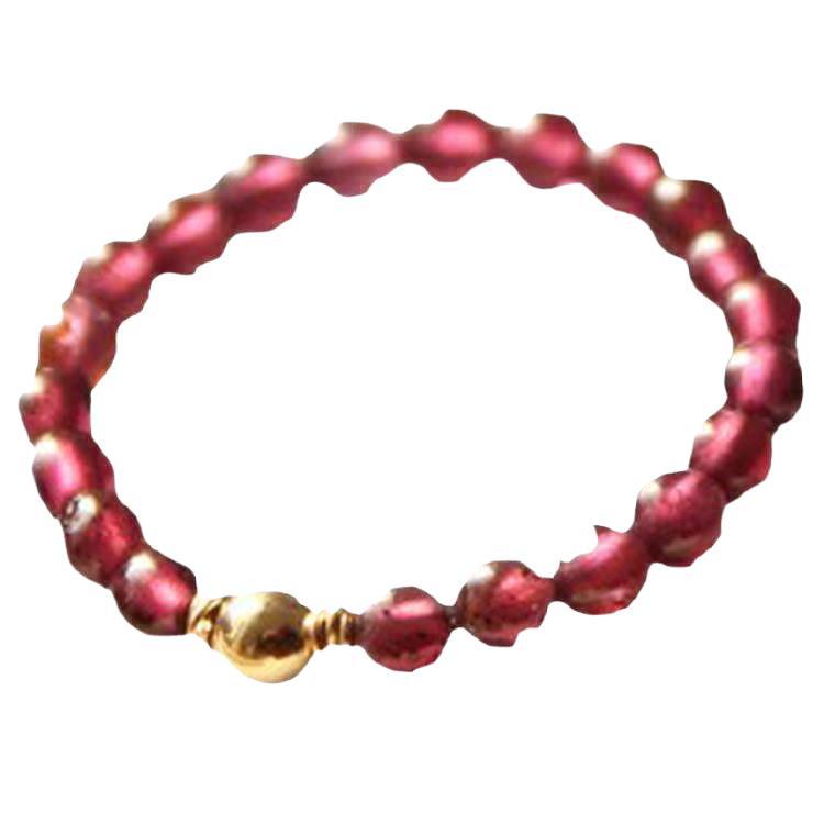 Natural Rose Garnet round Beads Stretch Ring Does Not Fade14K Gilded diy Handmade Original Simple Ring