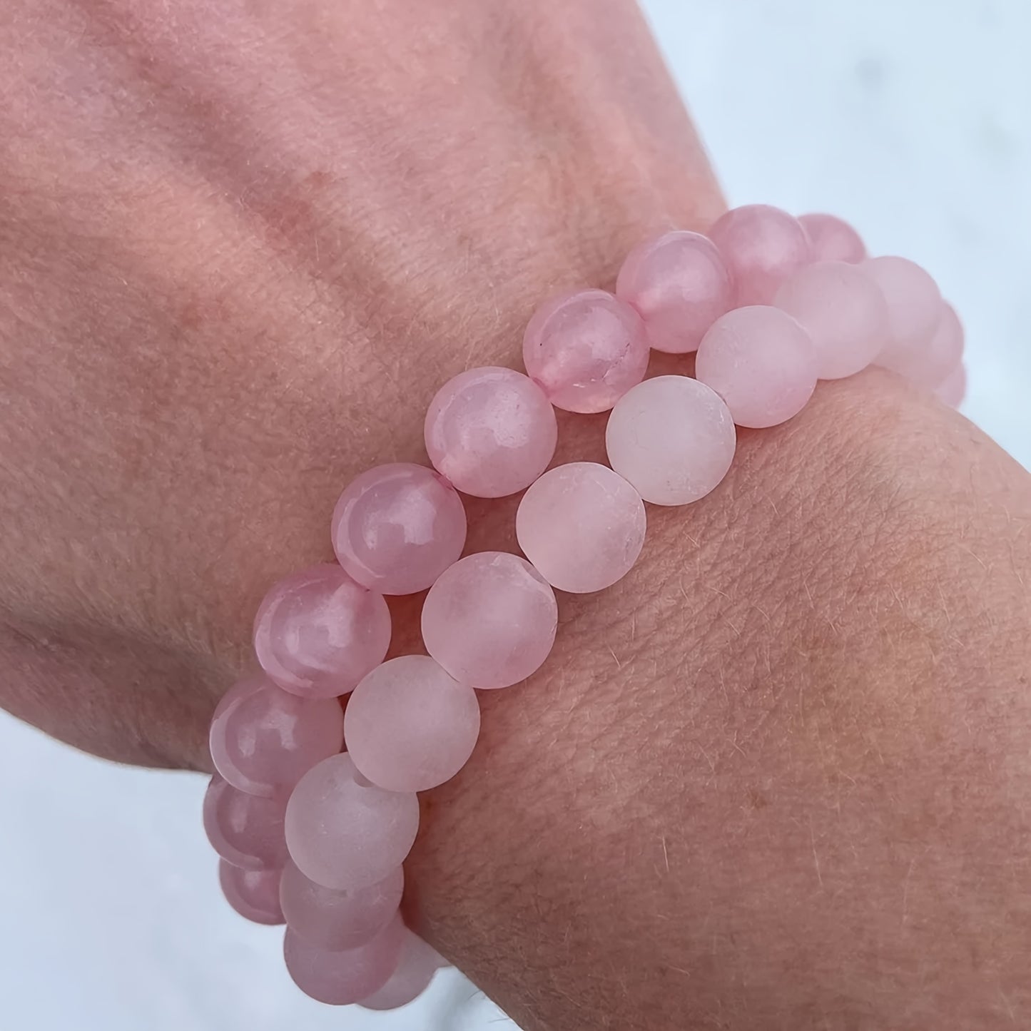 VAVICORE Natural Rose Quartz Beads String - Bohemi Refined Stone Elastic Bracelet，Suitable for Gifts and Parties，Attract Soul Mate - No Coating，Handmade Yoga Jewelry Gift for Ladies（1Pieces）