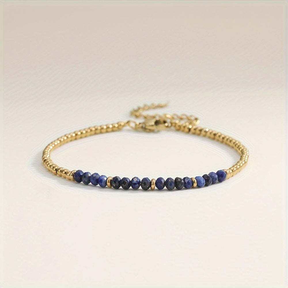 【Popular Choice】1 Elegant Simple Adjustable Bracelet，Matching 18K Gold Plated Stainless Steel and Natural Stone Beads - Moonstone、Rose Quartz、Lapis Lazuli |Ideal Everyday Wear Or Gift for Ladies，Bracelet beads