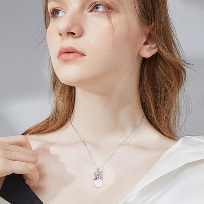 Women's Natural Rose Quartz Moth Necklace 925Sterling Silver Moth-Shaped Pendant with Real Rose Quartz Jewelry Gift