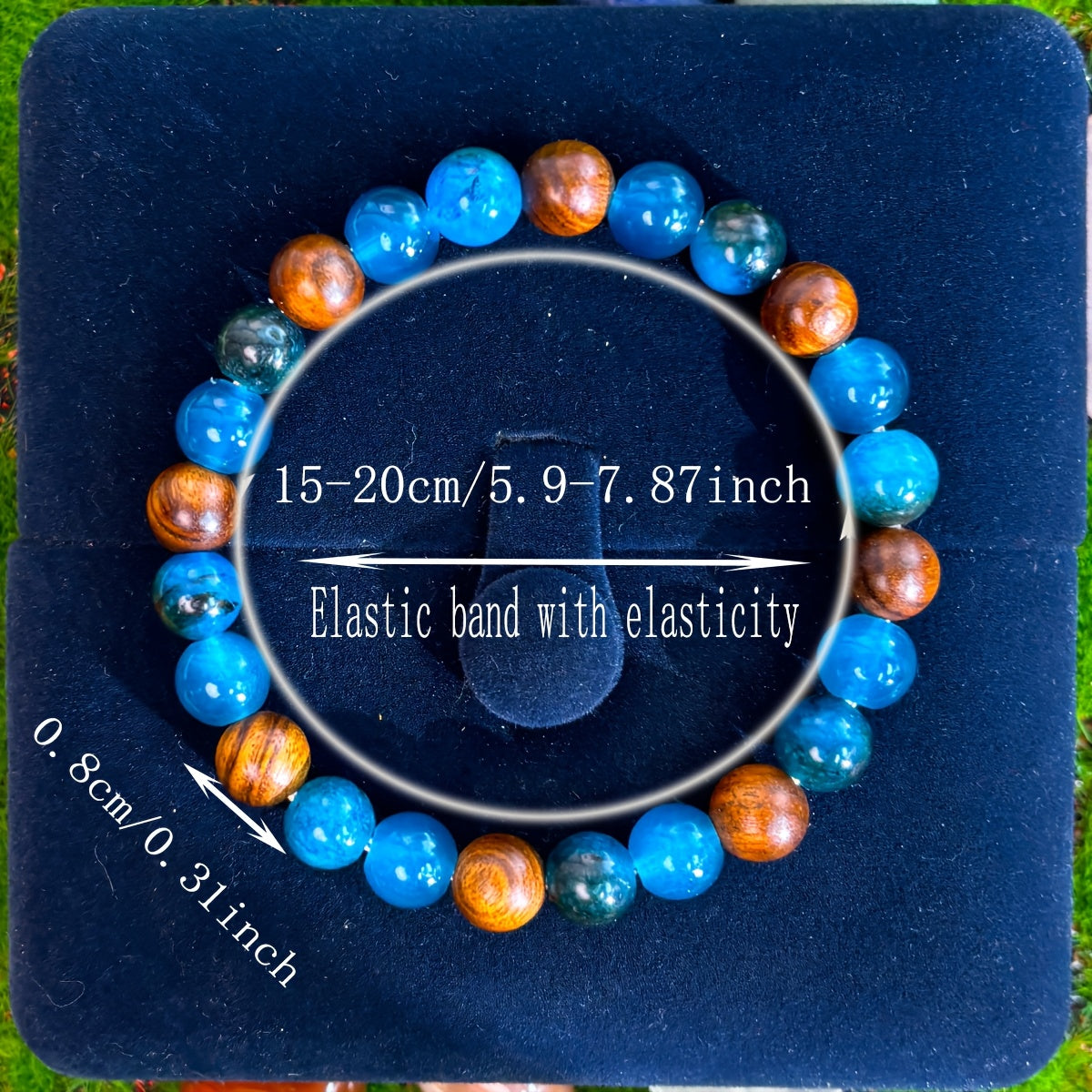 1 Bohemian Blue Apatite and Wood Beads Bracelet - Unisex Calm、Self-Control Support |Elasticity、Colorful Beaded Jewelry，Suitable for Daily Wear and Holiday Gifts