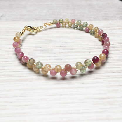 Tourmaline Bracelet Hand-Woven 14K Gilded Accessories Color Retention Bright Color Women's Crystal Bracelet Gift