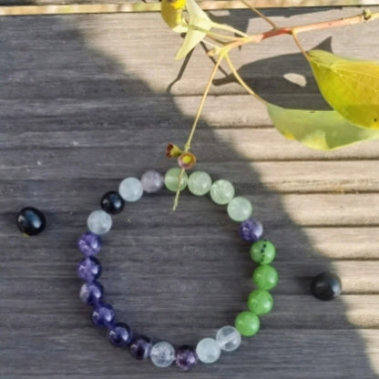 1pc Boho Natural Stone Bead Bracelet，Amethyst and Quartz Imitation Gemstone Yoga Jewelry，Color Fluorescent Cure Crystal Gift，Grape agate Pendant Bracelet