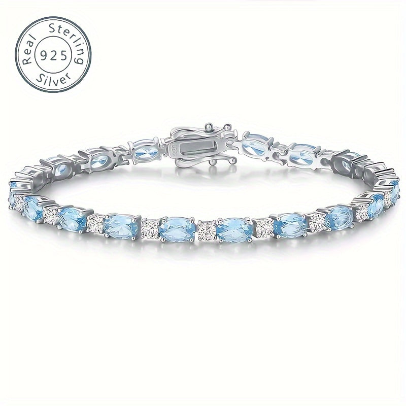 925 Silver Elderly Simple and Elegant Fashion Elegant Crystal Artificial Crystal Bracelet，Prevent Allergy，Anniversary Birthday Gift，Elegant Gift Box