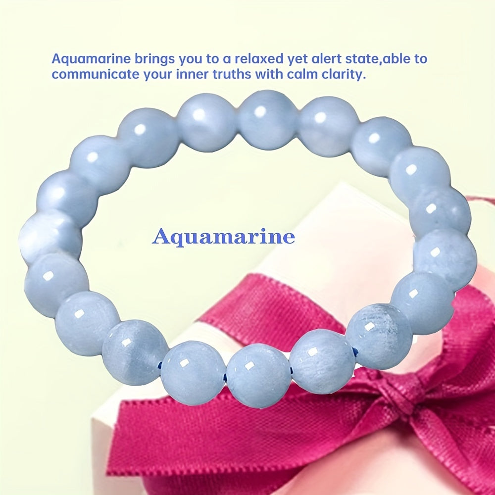 Elegant Natural Aquamarine Bracelet - Sea Blue，April Birthday Stone，Men's Fashion Gift First Choice