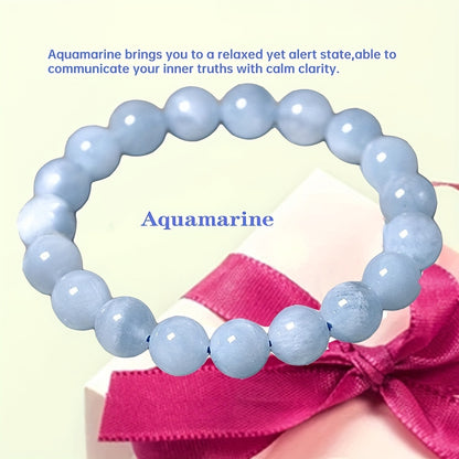 Elegant Natural Aquamarine Bracelet - Sea Blue，April Birthday Stone，Men's Fashion Gift First Choice