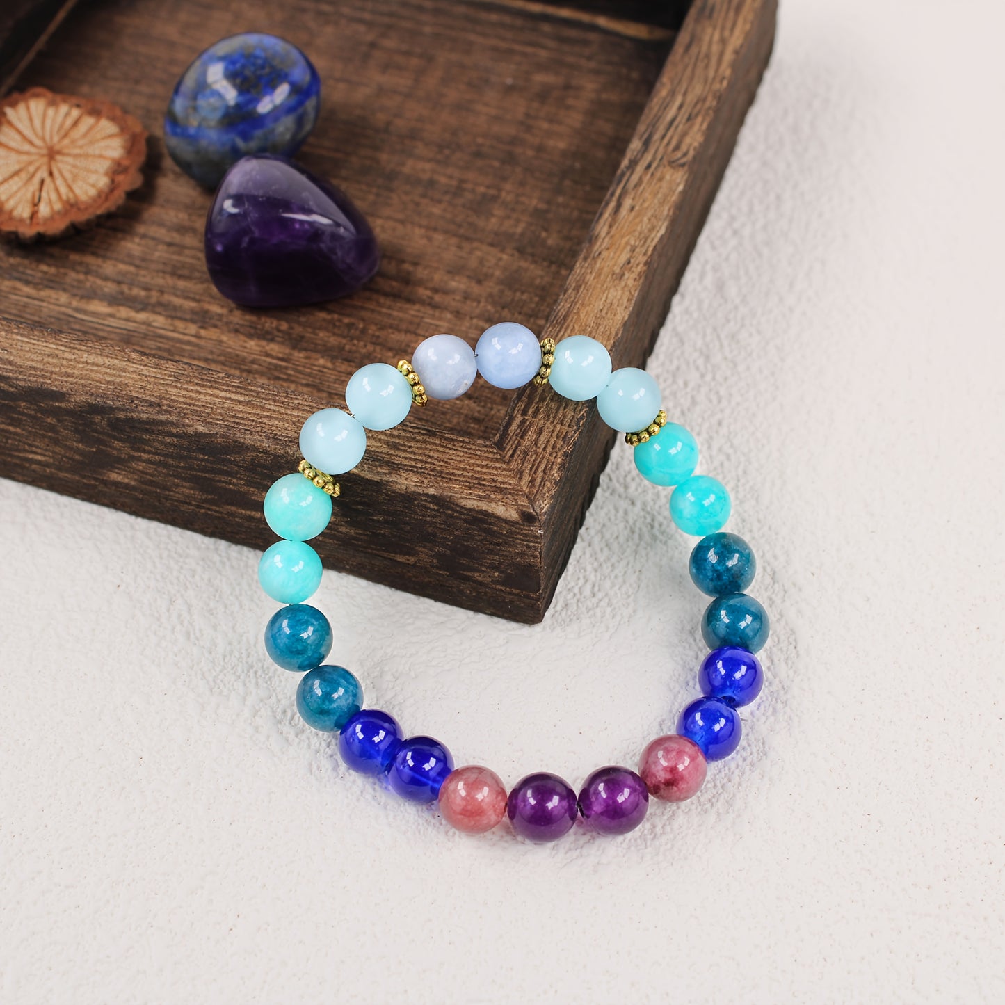 Handmade Beaded Bracelet，Color Aquamarine、Garnet and Apatite - Natural Stone Ornament，Perfect Birthday Or Spring Gift，Suitable for Friends and Colleagues