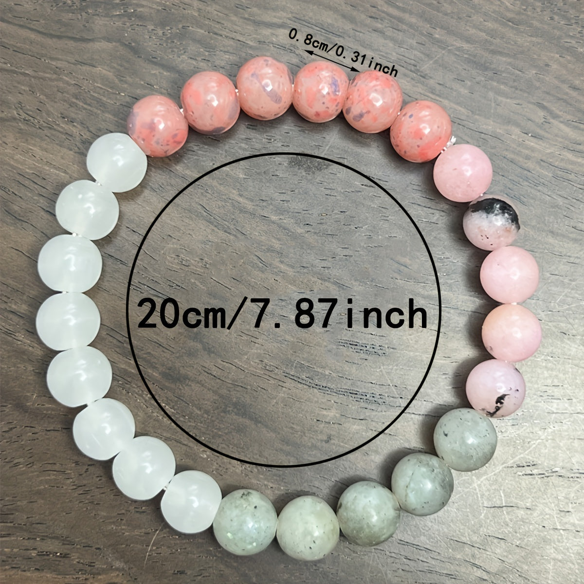 Pink White Lucky Bracelet - Positive Energy Gem Accessories，for Luck and Prosperity，Transfer Negative Energy，7.87Inch Elastic Jewelry