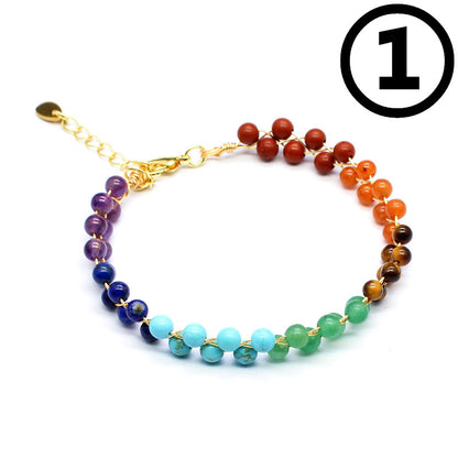 Natural Stone Seven-Color Carat Crystal14K Gilded Hand-Woven Adjustable Lady Fresh Bracelet