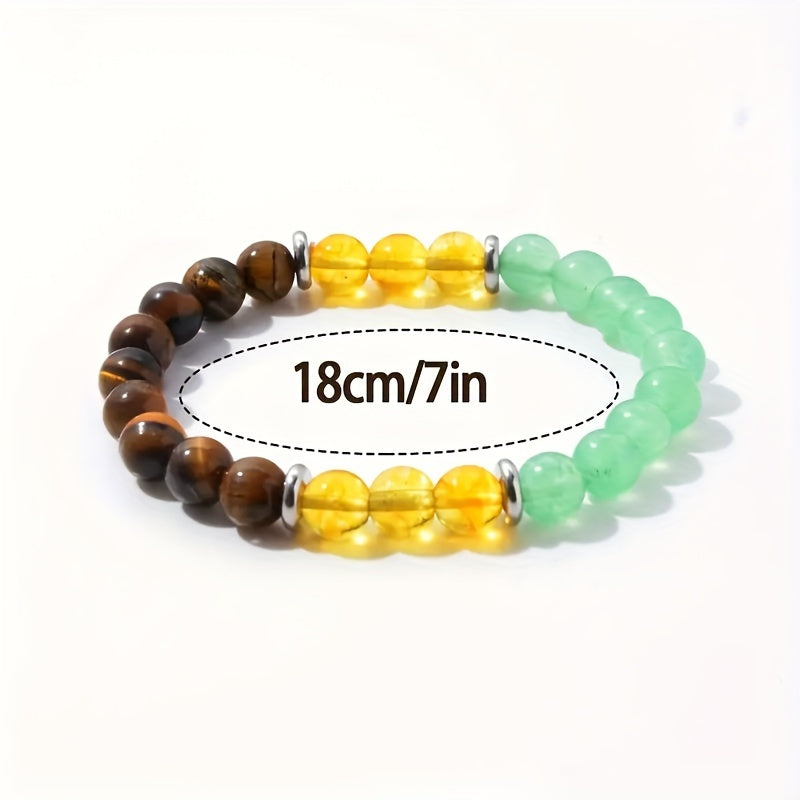 1Strip8mm Tiger Eye Natural Citrine Lucky Protection Elastic Bracelet，Suitable for Men/Ladies，Bohemian Jewelry，Daily Wear Bracelet，Exquisite Bead Bracelet，Gift for Her