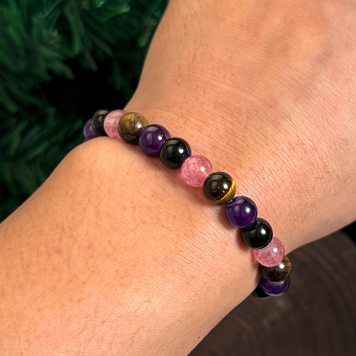 Natural Stone Tigereye、Amethyst、Citrus Stone Bracelet，Handmade Elastic Jewelry Relief Jewelry for Men and Women，Mental Balance and Communication Enhancement - 1 Pieces