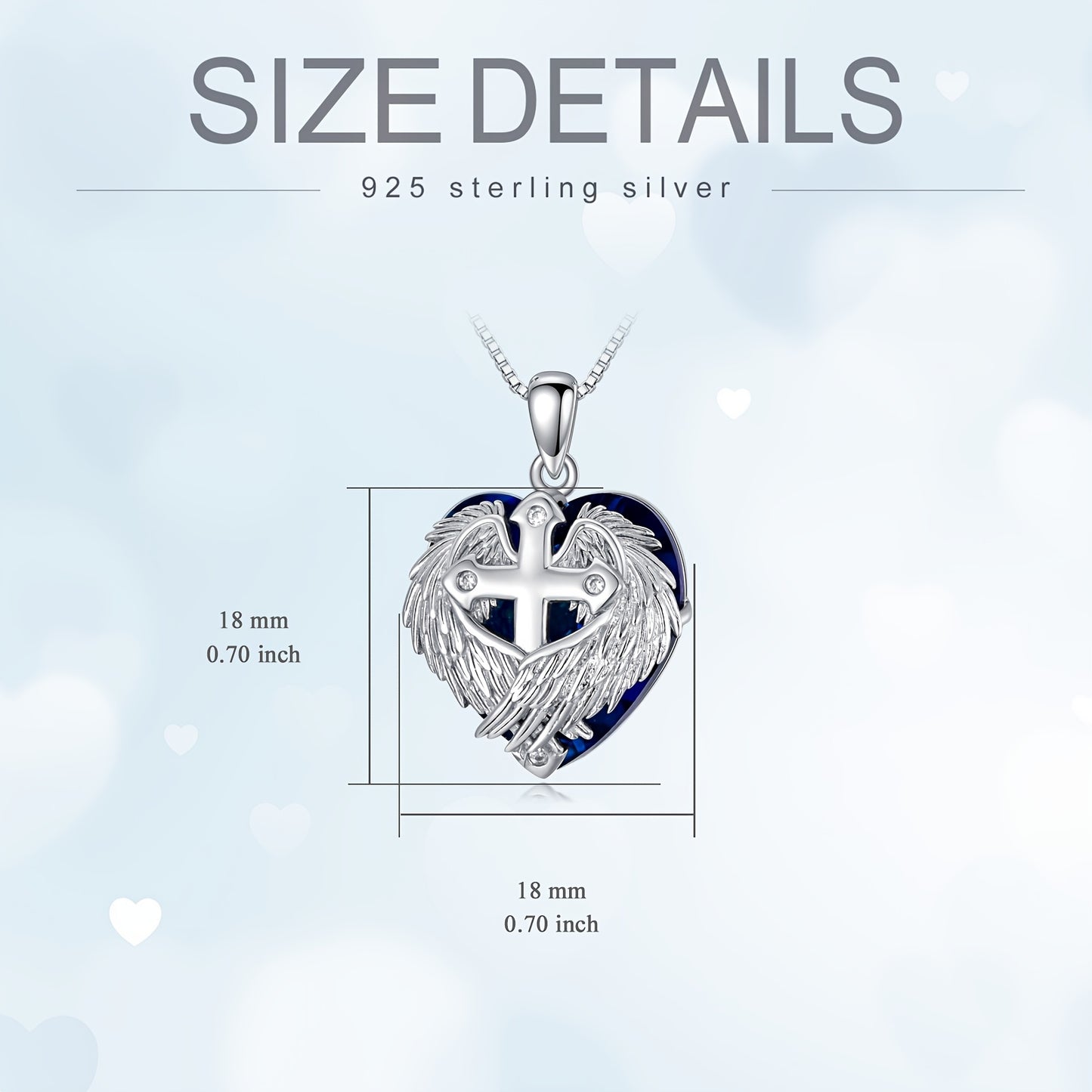 Elegant 925 Sterling Silver Cross Pendant Necklace，With Heart-Shaped Synthetic Crystal and Angel Wings，Perfect Gift for Birthday and Christmas，Jewelry Gift