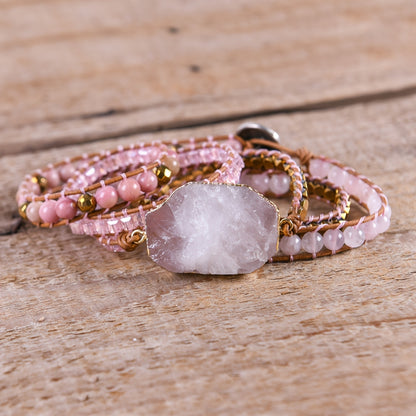 Bohemian Retro Rose Quartz Center Stone5String Woven Hand-Wound Bracelet Ornament