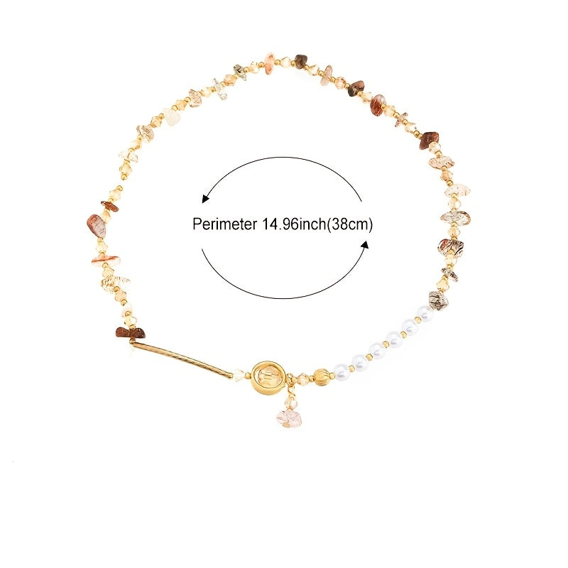 Double-Layer Natural Stone Color Crystal Bracelet，Women's Irregular Imitation Pearl Bracelet，Fine Jewelry Gift。