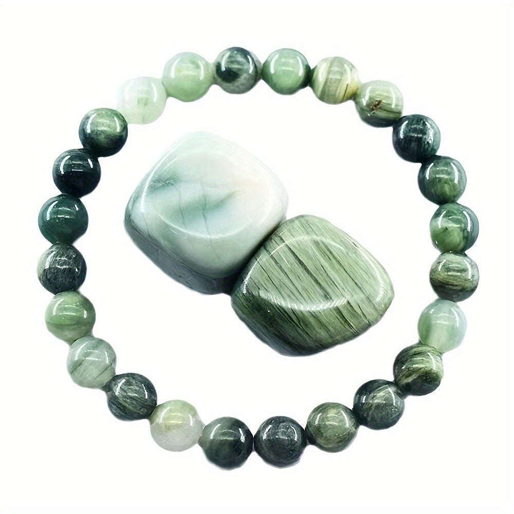 Fashion Green Jasper Beads Elastic8mm Bracelet - Natural Stone，Versatile Fashion Accessories，Suitable for Casual Clothing，Perfect Gift for Lovers，Ideal Choice for Valentine's Day，Autumn Dress Special Occasion