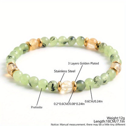 Natural Stone Prehnite Cylindrical Pattern Stone Beaded Bracelet Niche Design Vintage Accessories