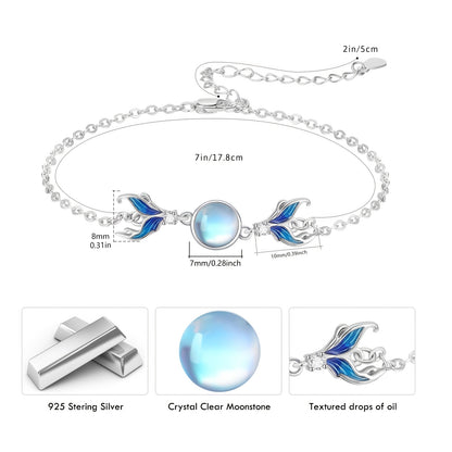 Mermaid Moonstone Bracelet，S925Sterling Silver Mermaid Moonstone Bracelet，Suitable for Ladies，Mermaid Bracelet，Moonstone Mermaid Jewelry Gift for Ladies