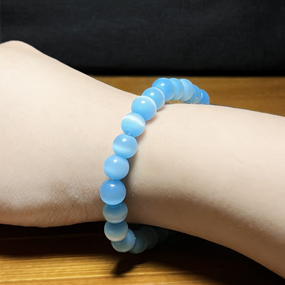 Blue Sky Cat Eye Crystal Beads Bracelet，Unisex Elastic Artificial Crystal round Beads Bracelet，1Only Friendship Gift Jewelry