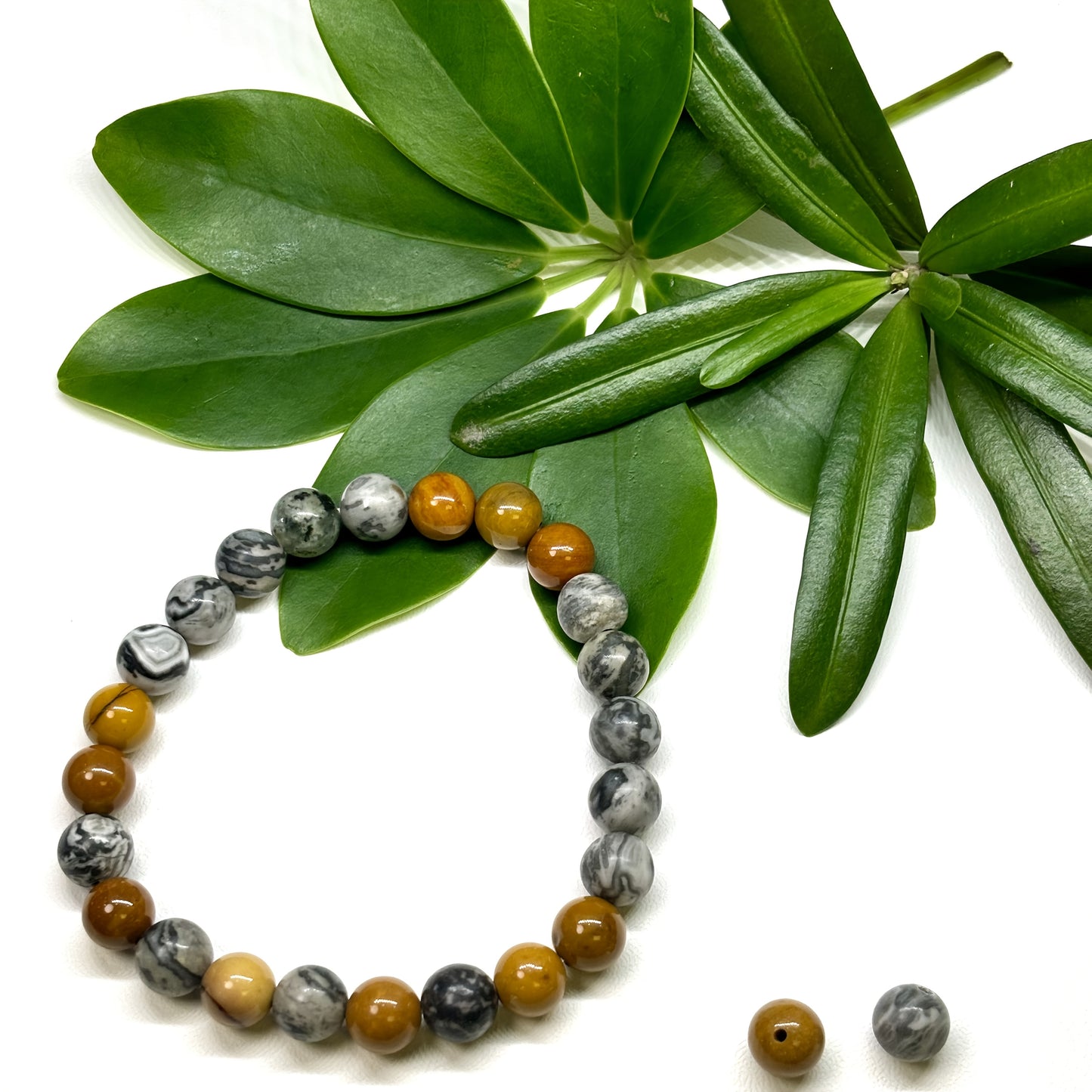 7.09 Inch Bracelet，With Map Stone and Egg Yolk Stone - Symbolic Charm、Courage、Confidence、Imagination and Creativity - Balance Positive Energy and Negative Energy