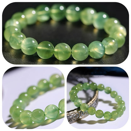 100% Handmade Natural Lucky Green Prehnite Bracelet，Bright Colors，Super White Bracelet，10mm Beads，Gift Box，Suitable for Him/Her Neutral Jewelry，Suitable for Daily Use、Christmas、Thanksgiving Day、Gifts for New Year and Valentine's Day。