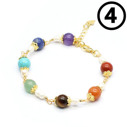 Natural Stone Seven-Color Carat Crystal14K Gilded Hand-Woven Adjustable Lady Fresh Bracelet