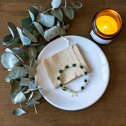 Elegant French Gem Bracelet - 14K Gold Plated Moonstone、Malachite、Tigereye and Amethyst Beads，Boost Intuition、Confidence and Spiritual Growth - Suitable for Christmas and Daily Wear