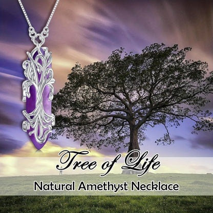 Elegant Tree of Life Amethyst Pendant Necklace，925Sterling Silver，White gold plated，Simple Hexagonal Energy Jewelry，Suitable for Daily Wear and Gifts，The Perfect Choice for Valentine's Day