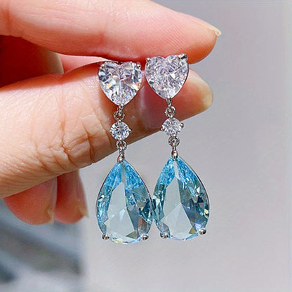 Delicate Light Navy Blue Sapphire Crystal Zircon Earrings Summer New Light Luxury Pear-Shaped Water Drop Earrings