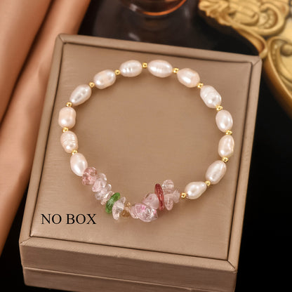 18K Gold Plated Pearl Bracelet，Inlaid with Colorful Gems，Elegant and Generous，Suitable for Family and Friends，Thanksgiving Day、Perfect Gift for Party and Daily Wear，No Inlay，Freshwater Pearl，Fashion Jewelry