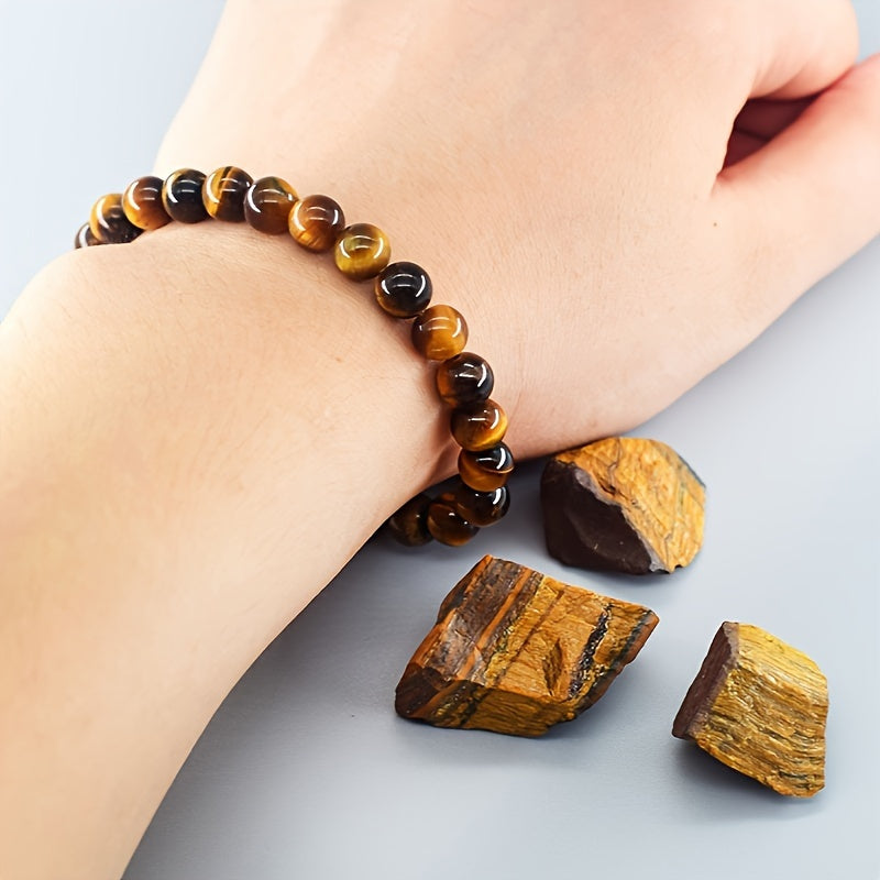 1/8One Men's Classic Casual Tiger Eye Gem Bracelet - Natural Stone，Durable and Stylish - Suitable for Everyday Wear - Suitable for Men and Women - Suitable for Valentine's Day，Birthday Or Any Special Occasion Gift。