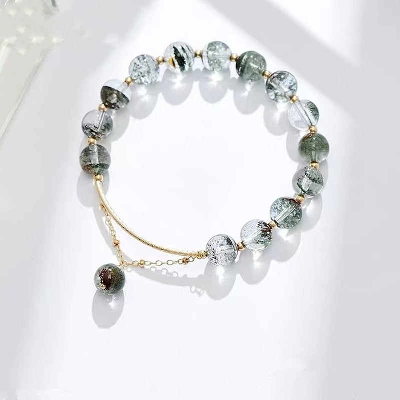 Anomaly Crystal Green Phantom Quartz Matching14K Women's Gilded Bracelet8mm Imitation Green Phantom Quartz Beads String Beads Bracelet Hand Jewelry