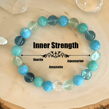 Emotional Healing and Inner Strength Fluorite Aquamarine and Amazonite 8 mm Gemstone Bracelet Women's Jewelry Gift