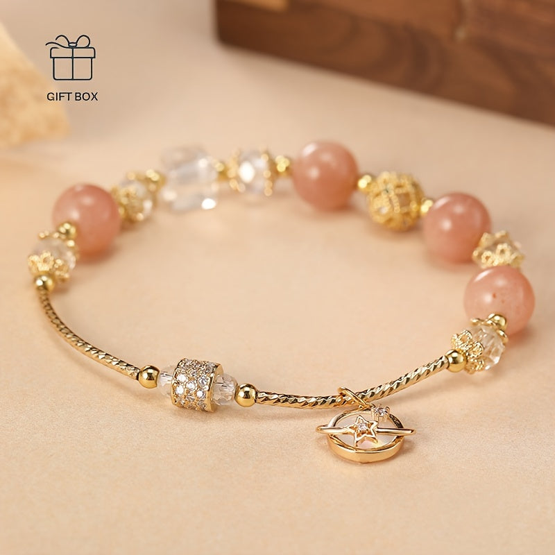 One C'LECT Bohemian Retro Style Women's Fashion Bracelet，Copper Sunstone with Imitation Crystal and Cubic Zirconia，Suitable for Everyday Wear、Party、Halloween、Diverse Luxury Charm of Christmas Gifts。