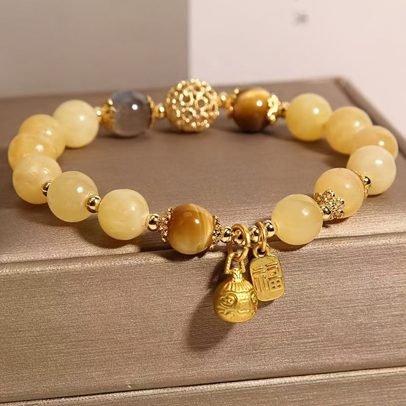 Vintage Style Citrine Bead Bracelet，With Unique Charm and Diet Balls Details，Suitable for Daily Wear，Suitable for All Seasons