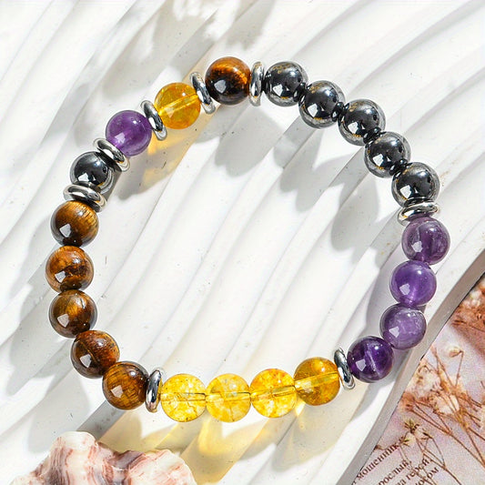 Money Bracelet - Attracting Wealth and Prosperity and Bringing Happiness Bracelet，8 mm Citrine Amethyst Bracelet Bring Him Good Luck Jewelry Gift