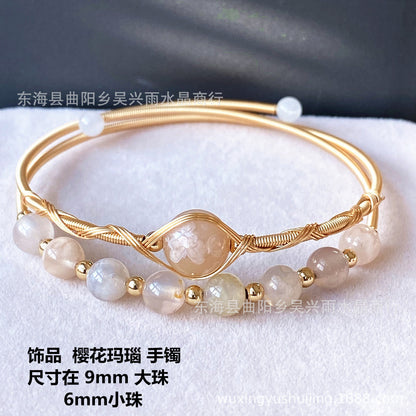 14k Gilded Winding Natural Crystal Cherry agate Double Layer Bracelet Bracelet  Jewelry