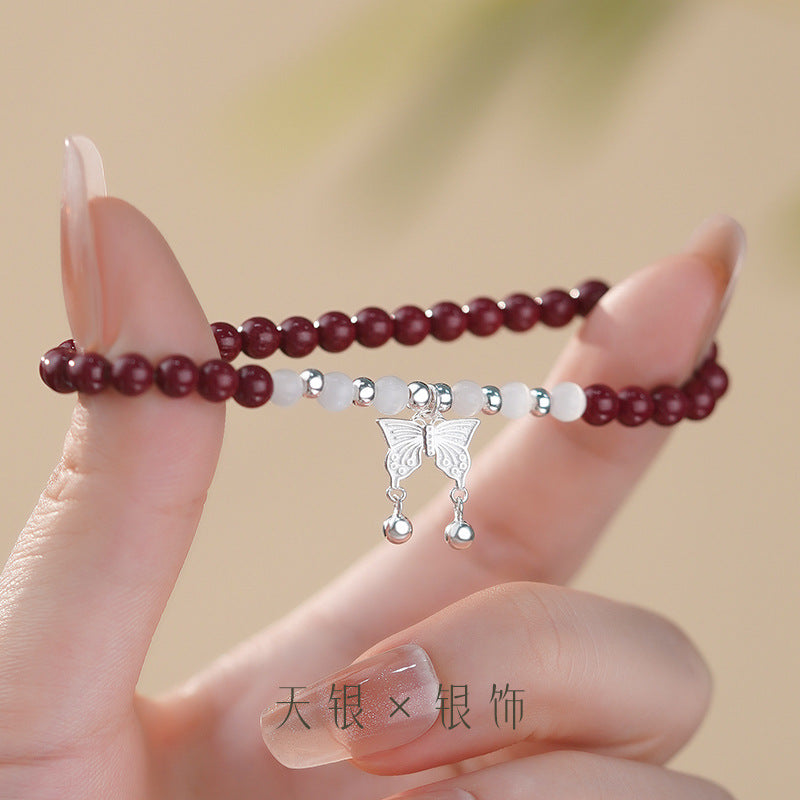 Autumn and Winter New Products S925Sterling Silver New Chinese Butterfly Purple Gold Sand Bracelet Female National Style Minority All-Match Bracelet Generation Hair