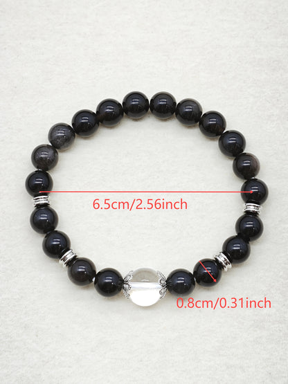 Natural Obsidian and Natural White Stone Bracelet，Inlaid18K Gold Plating，Enhanced Energy，Stable Mood，Exudes Depth and Elegance，Promoting Spirit，For My Best Friend，It Is a Perfect Gift，Suitable for Wearing in All Seasons。