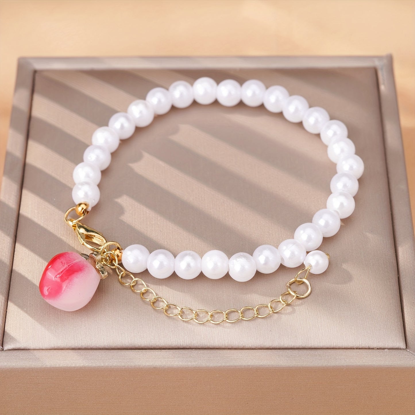 Elegant White Imitation Pearl with Alloy Pendant Bracelet - Women's Fashion Accessories