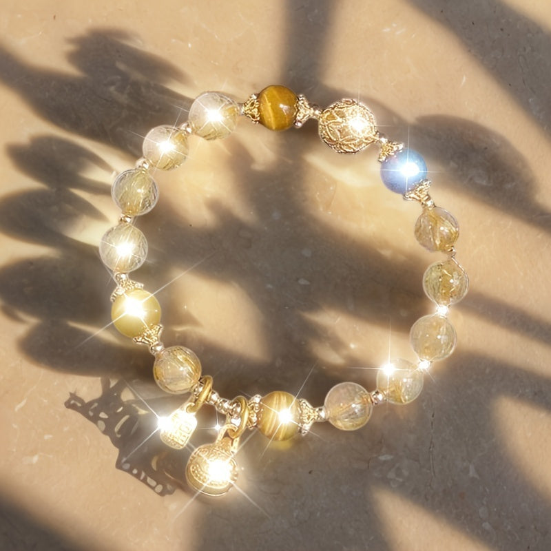 Elegant and Luxurious Moonlight Crystal Stone Bracelet，Titanium Yellow Hair Crystal Bracelet，Perfect Holiday Gift，Suitable for Beautiful Women，Christmas and Halloween Gifts，Christmas Decoration，Christmas Decoration