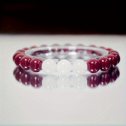 White Stone and Cinnabar Bracelet Combination，Symbolizing Purity and Luck，Gift for Girlfriend Or Friend，Ring Length6.93Inch，Bead Diameter0.8mm，Elastic Rope