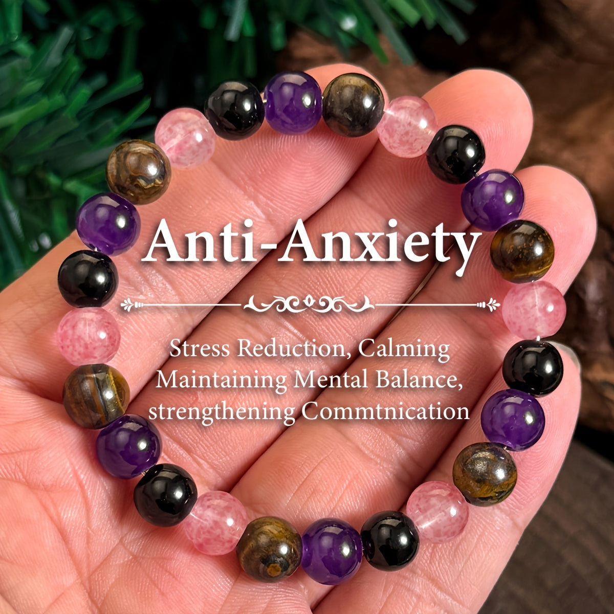 Natural Stone Tigereye、Amethyst、Citrus Stone Bracelet，Handmade Elastic Jewelry Relief Jewelry for Men and Women，Mental Balance and Communication Enhancement - 1 Pieces