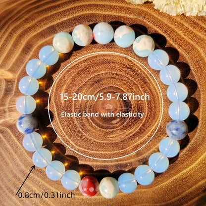 1Bohemian Natural Peach Blossom and Celestite Beaded Bracelet - Handmade Lucky Fortune Jewelry Gift，Suitable for Family and Friends，Nonmagnetic，Non-Electric，Suitable for Valentine's Day、Thanksgiving Day、Christmas