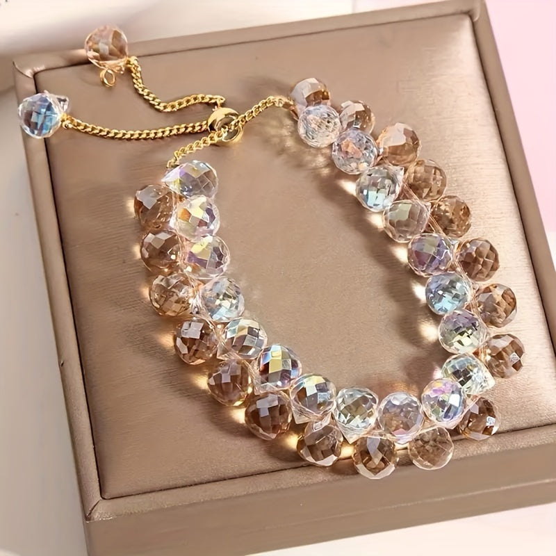 1 Exquisite Double-Layer Crystal-like Bead Necklace Bracelet - Fashion All-Matching，Easy to Wear，Suitable for Any Occasion - Exquisite Fashion，Perfect Match with Your Clothing