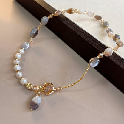 Elegant Double-Layer Pearl and Gem Bracelet - Women's Luxury White Jewelry